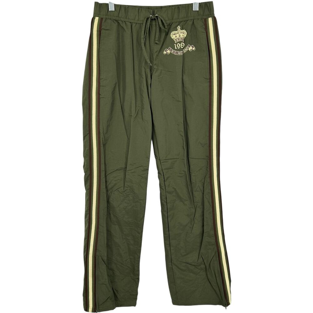 VTG y2k womens green LEI lined nylon wide leg baggy windbreaker track sweatpants